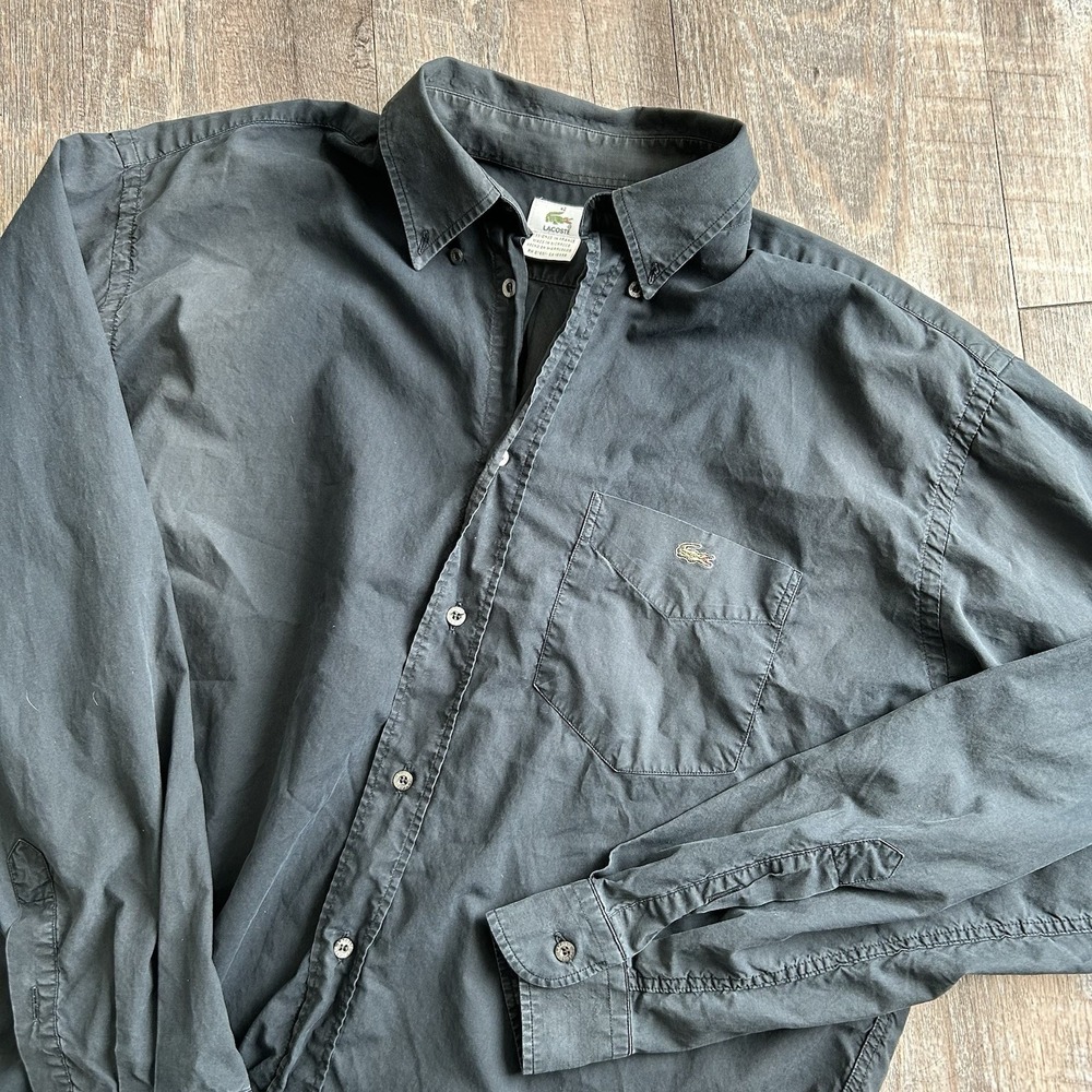 Lacoste Men's Size 42 (L) Black Long Sleeve Button Down Shirt Chest Logo